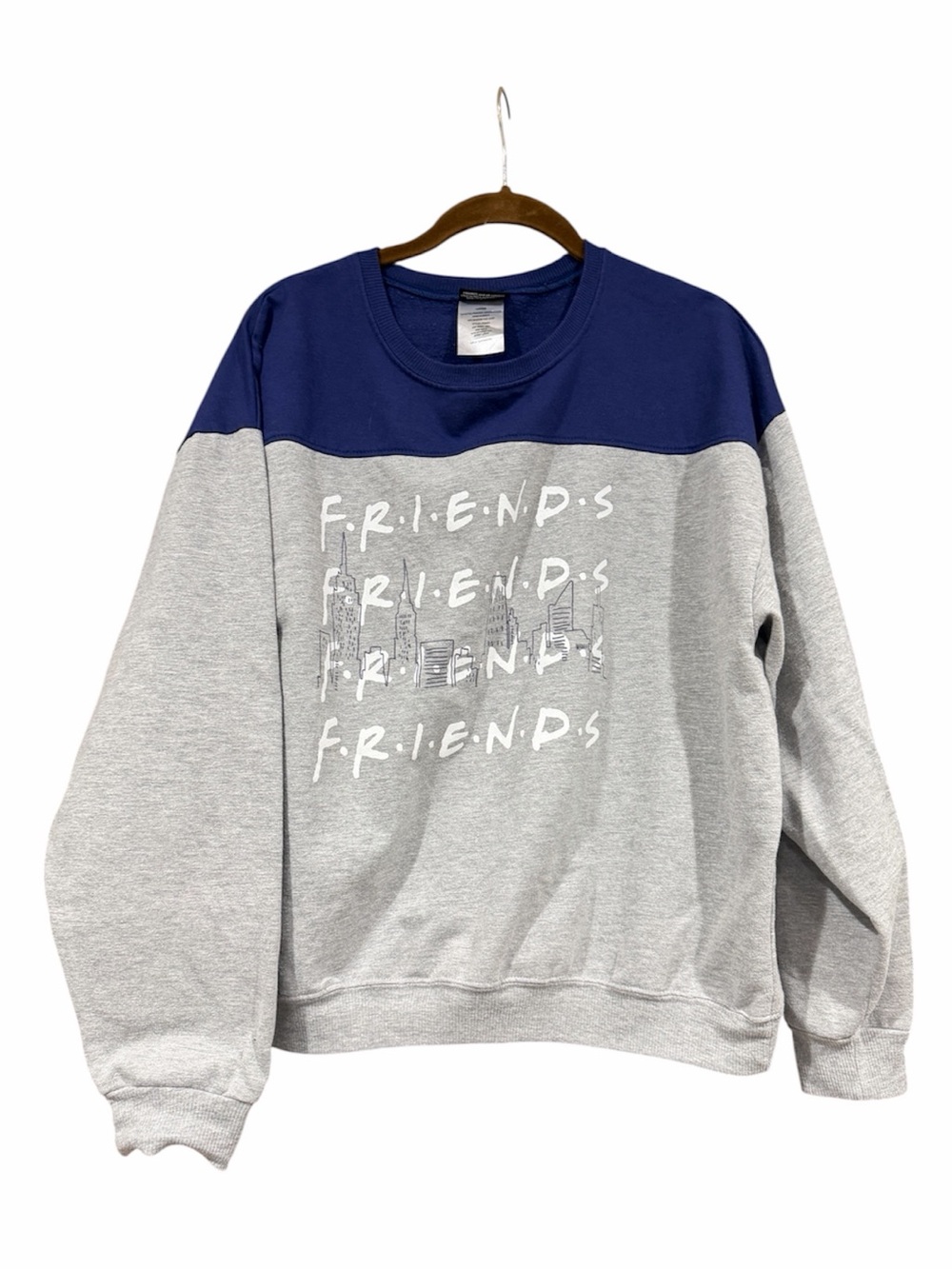 Friends Graphic Crewneck Sweatshirt  Cotton Blend Navy & Light Gray Size L